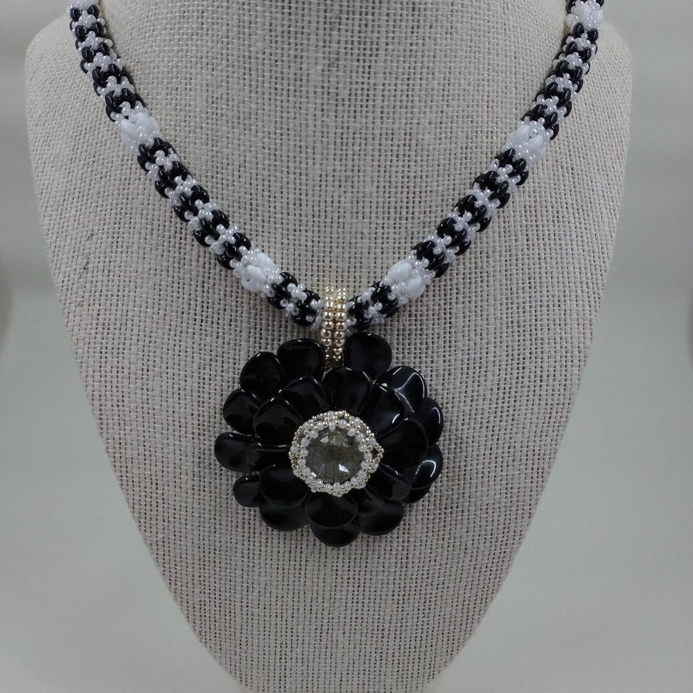 Black Dahlia hand beaded pendant and necklace